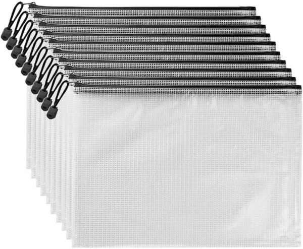 10Pcs Zipper File Pouch, Zipper Folders Document Pouch Receipts Organizer PVC Document Bag for Office School Home Travel